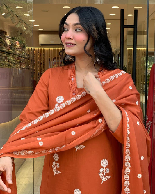 Rust Orange Flex Cotton Suit