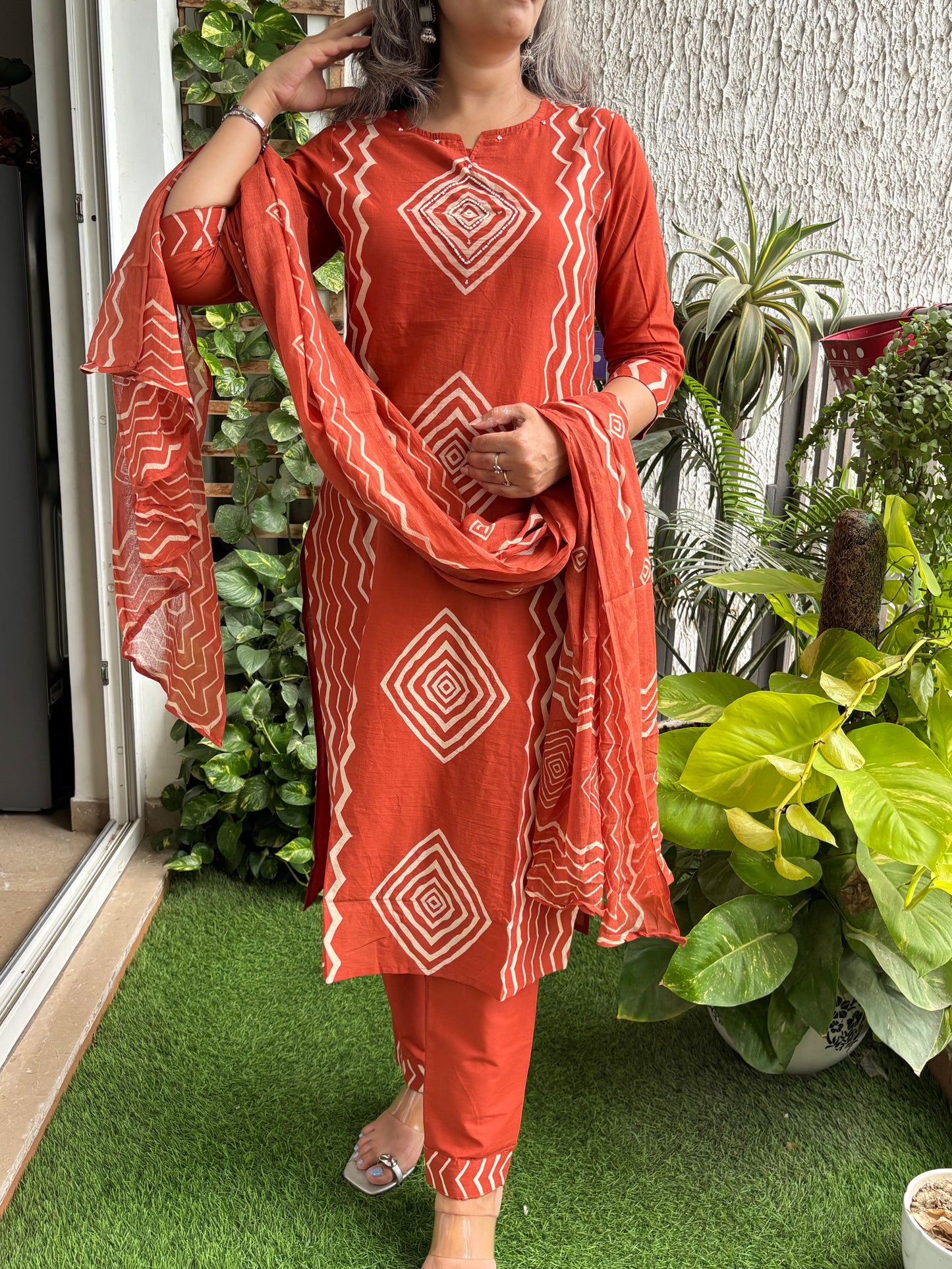 Rust Printed Suit Set