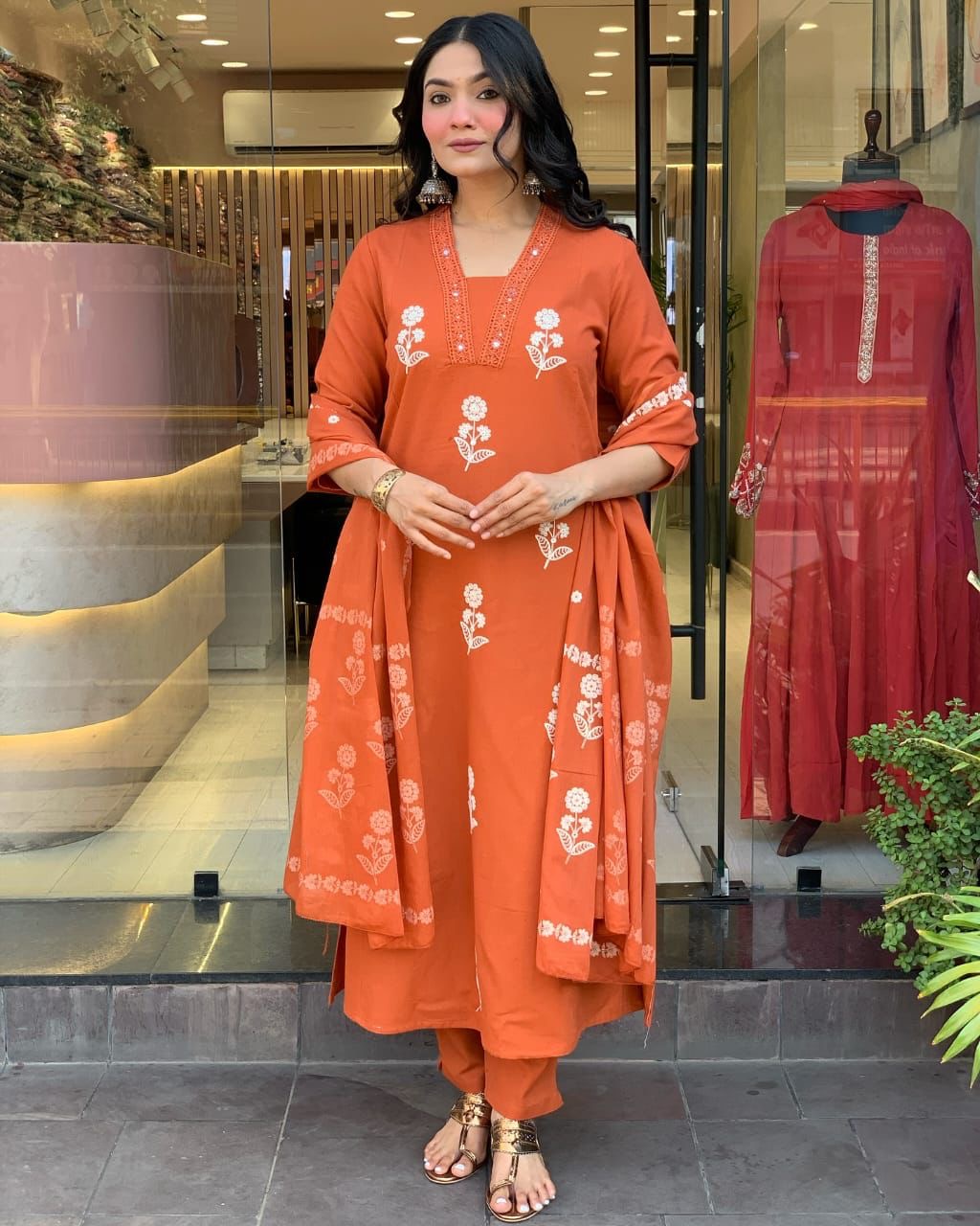 Rust Orange Flex Cotton Suit