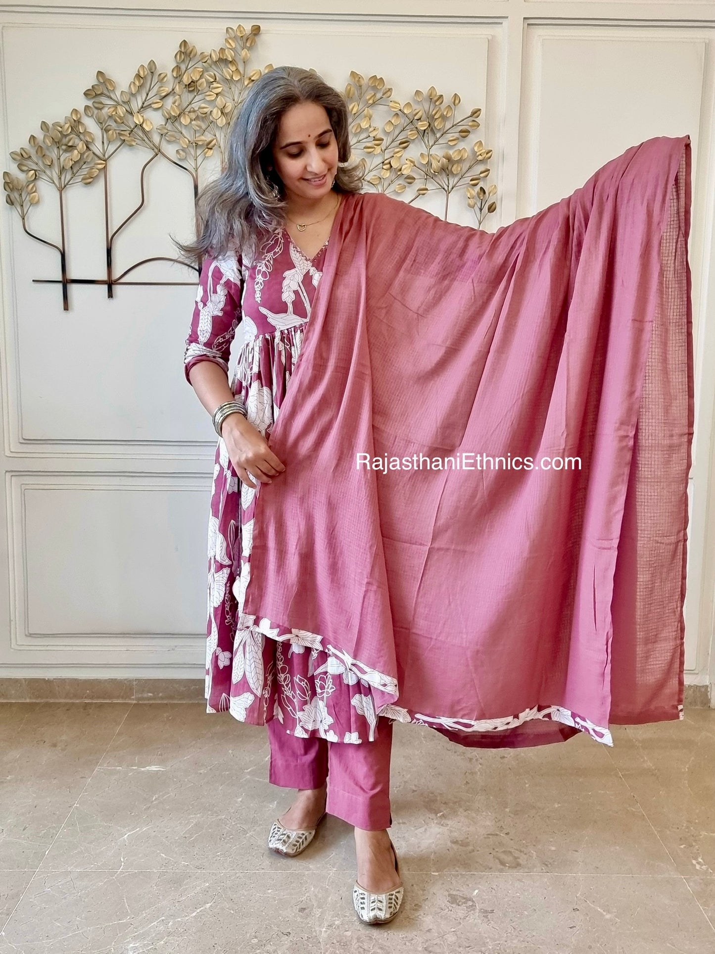 Rust Kurti Set Mul Cotton With Lining