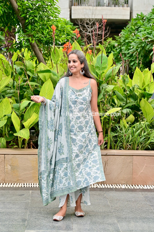 Noodle Strap White Printed Suit