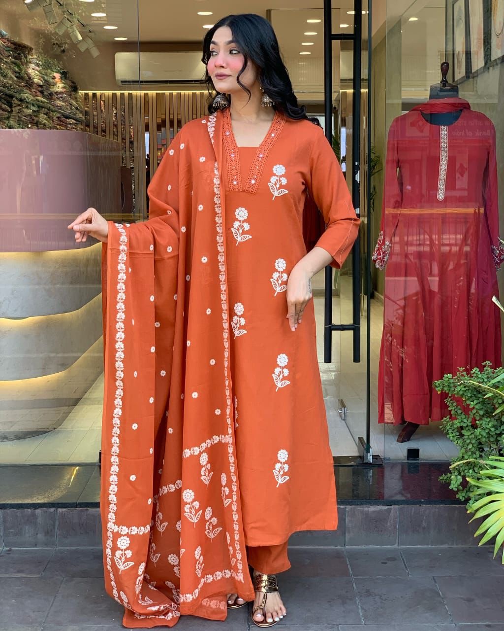 Rust Orange Flex Cotton Suit