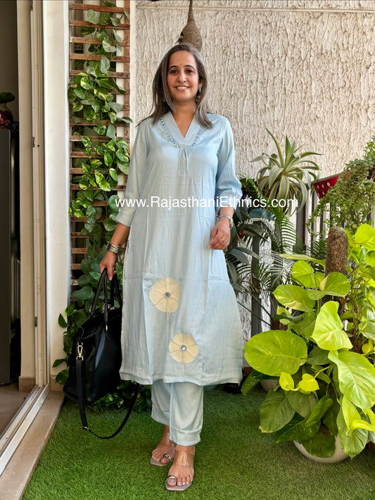 Embroidered Light Blue Co-Ord Set