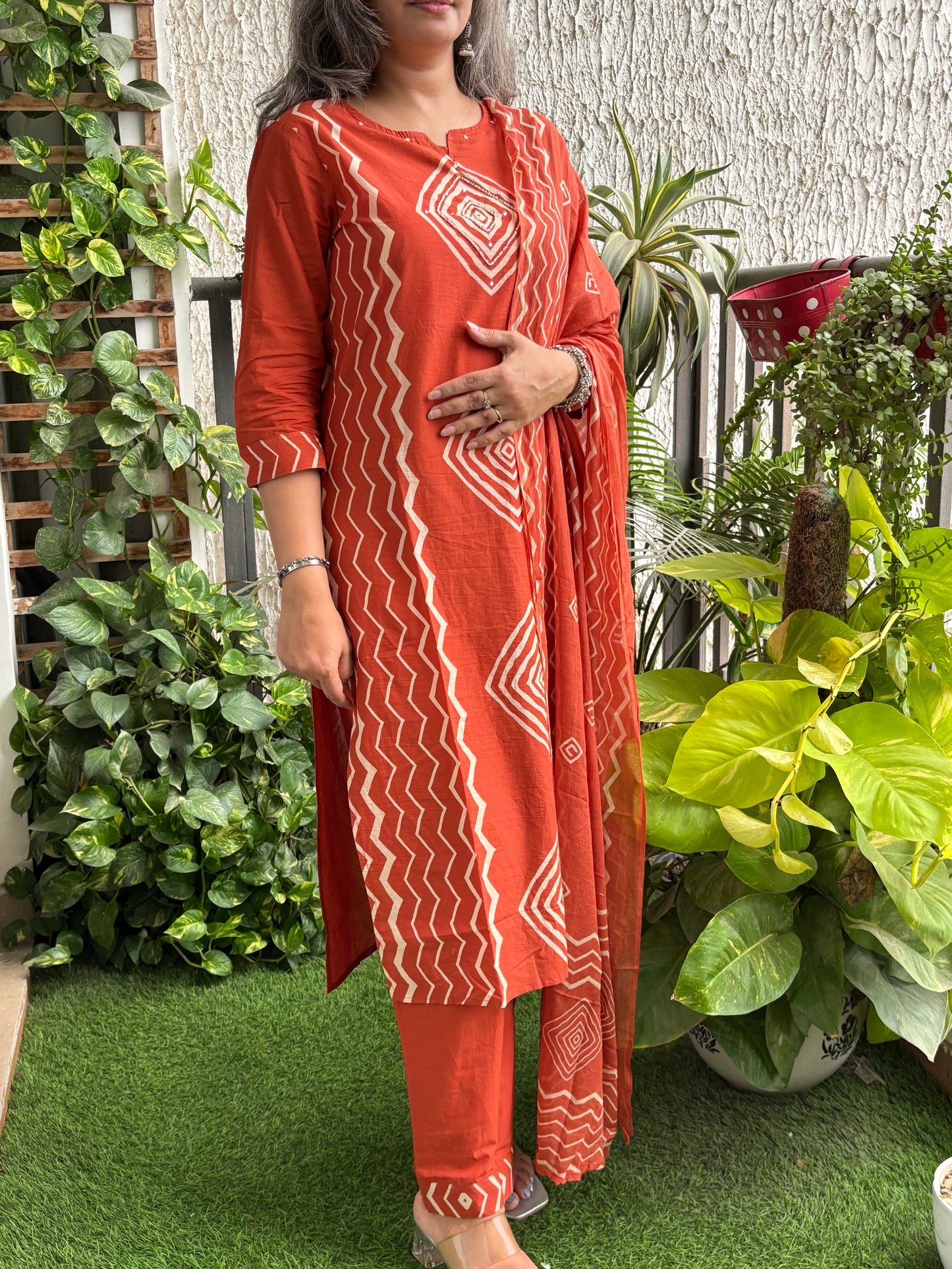 Rust Printed Suit Set