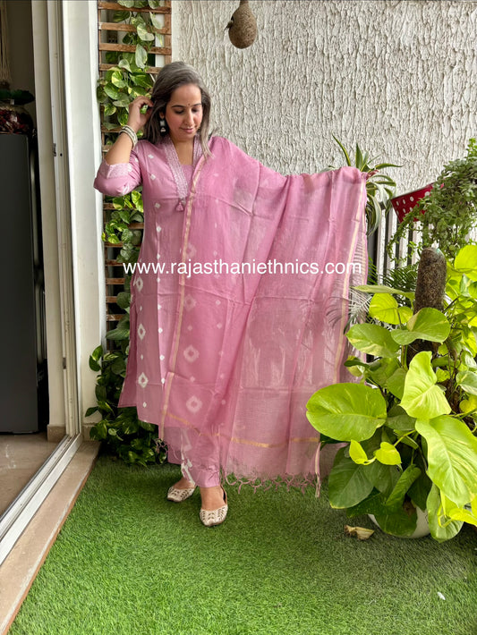 Pink Cotton Suit With Kota Dori