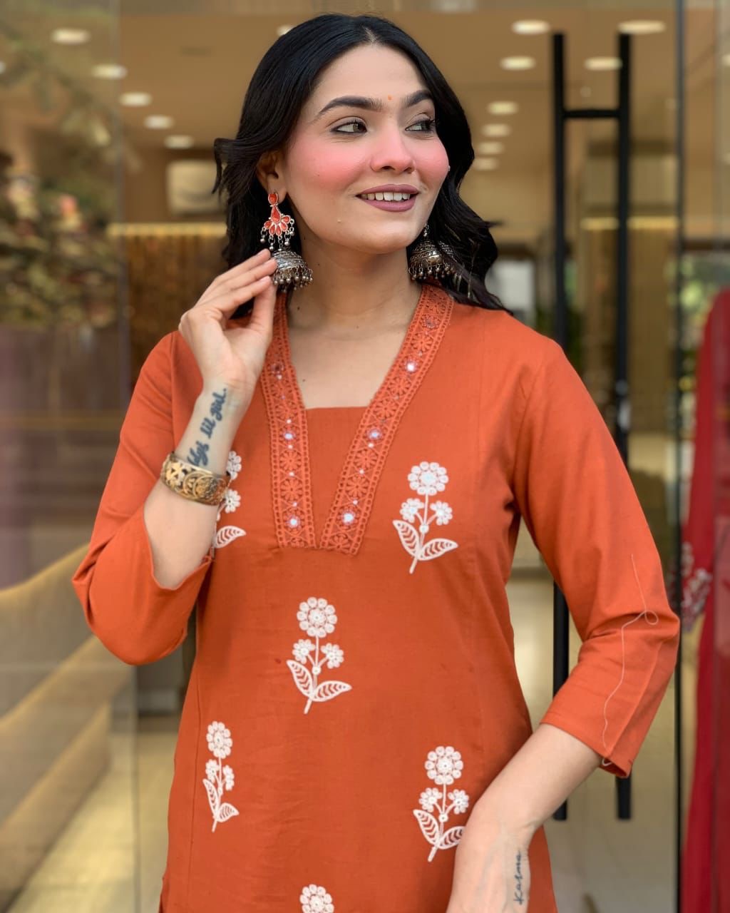 Rust Orange Flex Cotton Suit