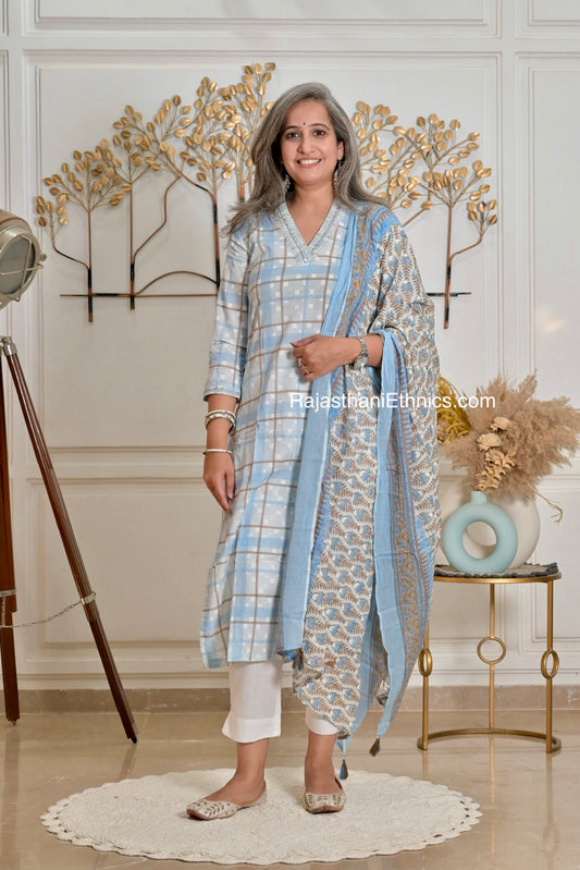 Blue Printed Kurta Set
