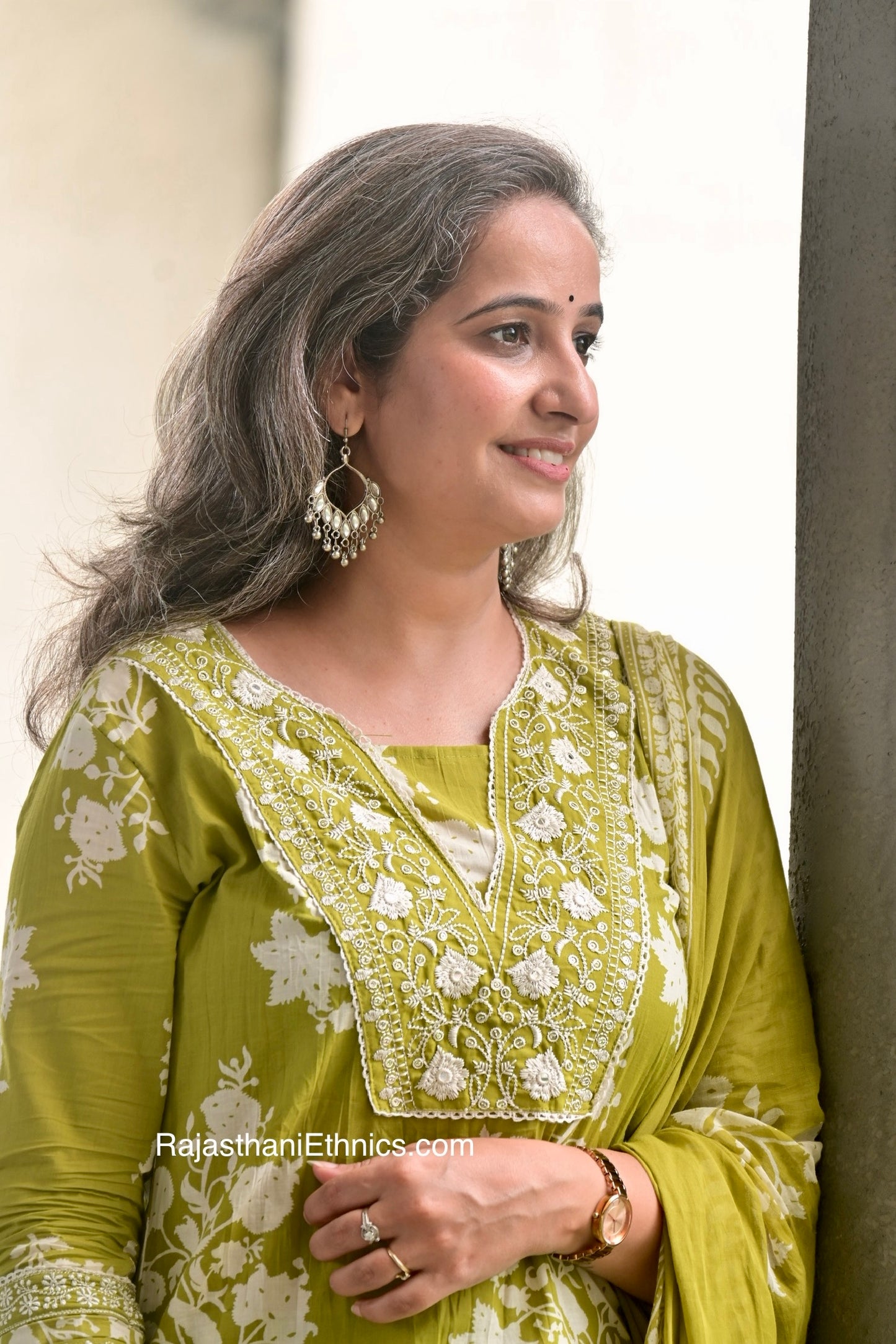 Olive Green Embroidered Kurta Set