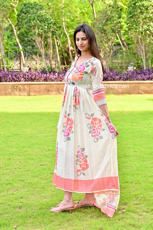 Floral Printed Anarkali Kurta with Dupatta