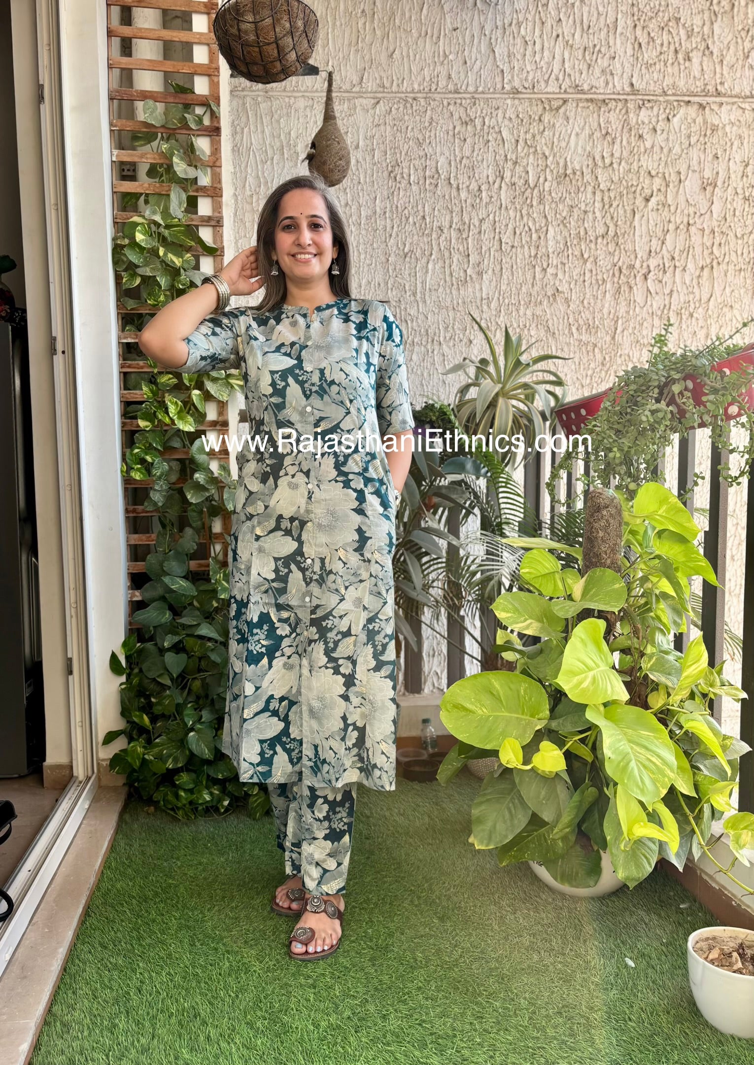 Flower Print Sea Green