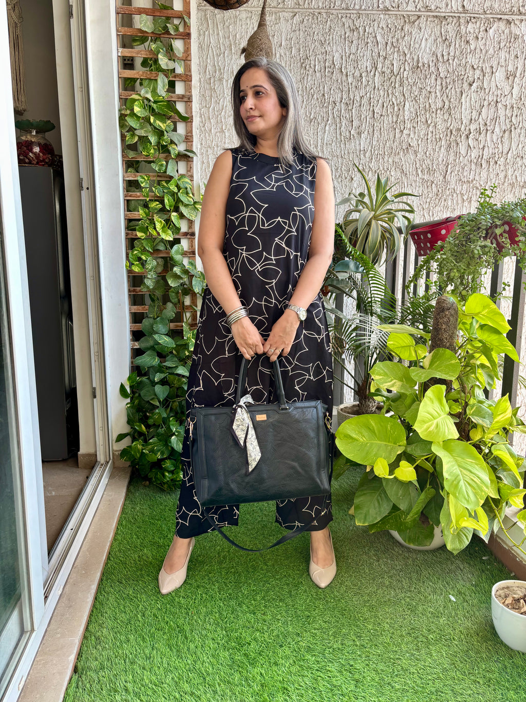 Black Printed Office Wear