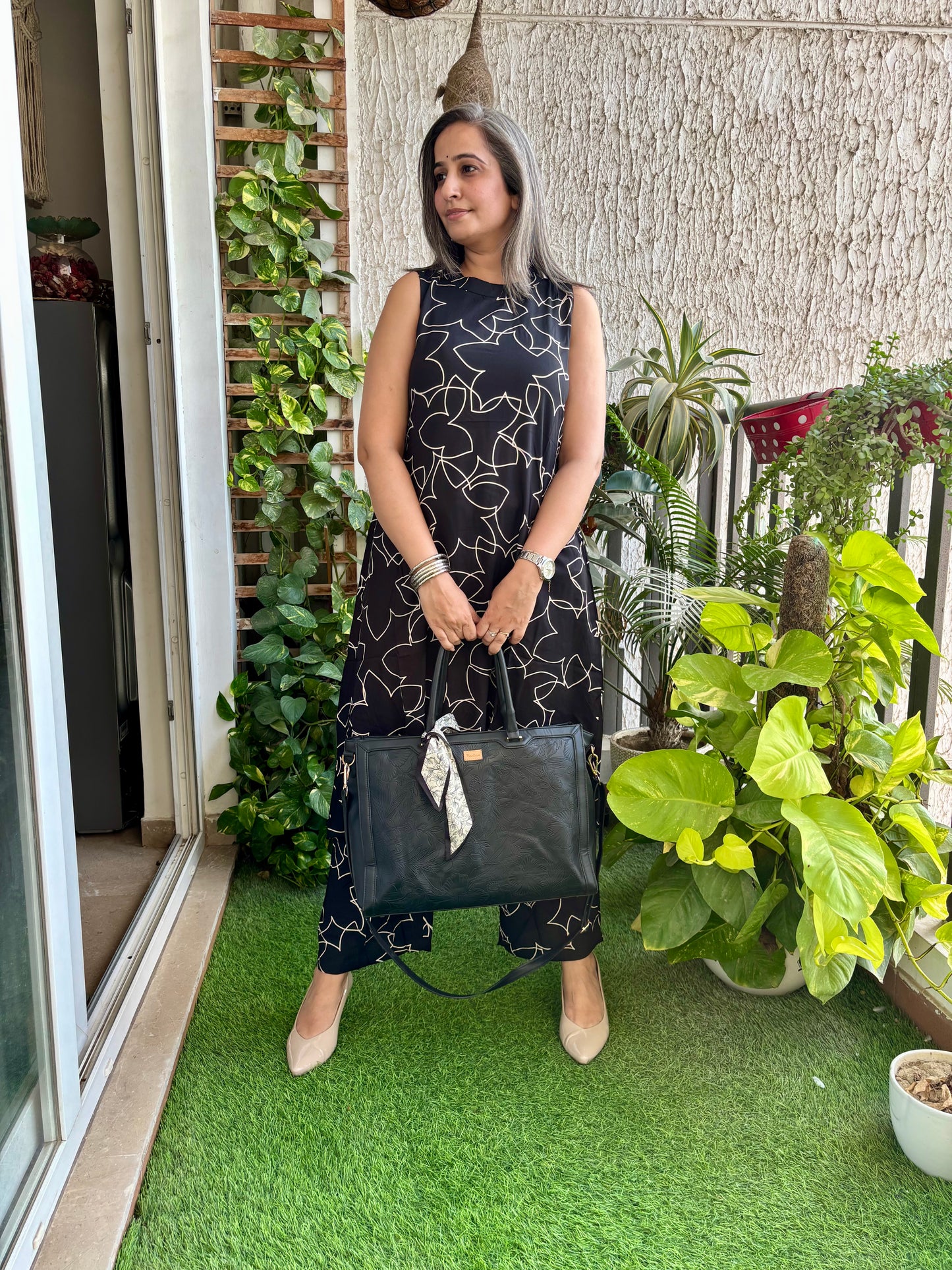 Black Printed Office Wear