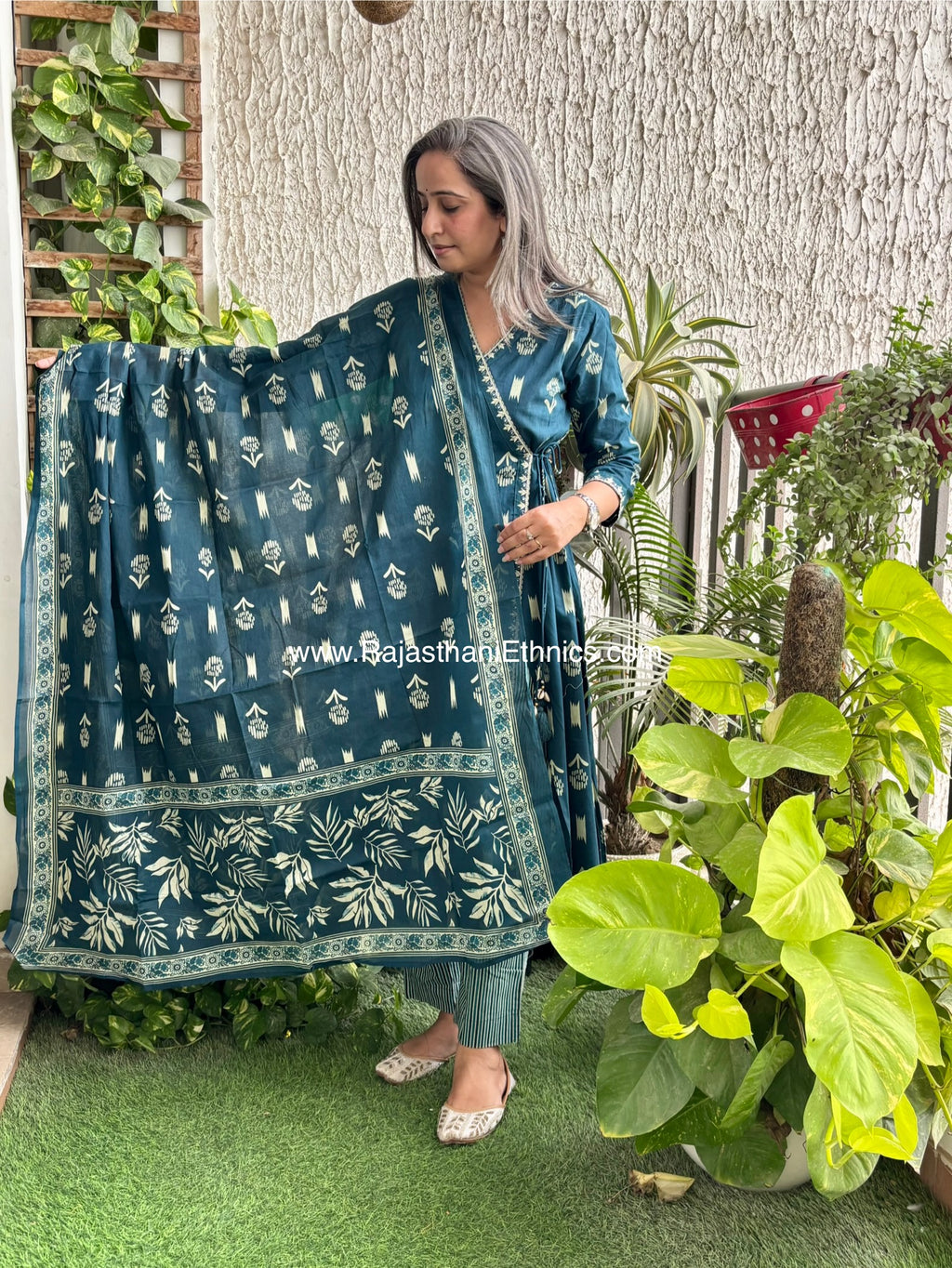 Blue Side Slit Suit Set