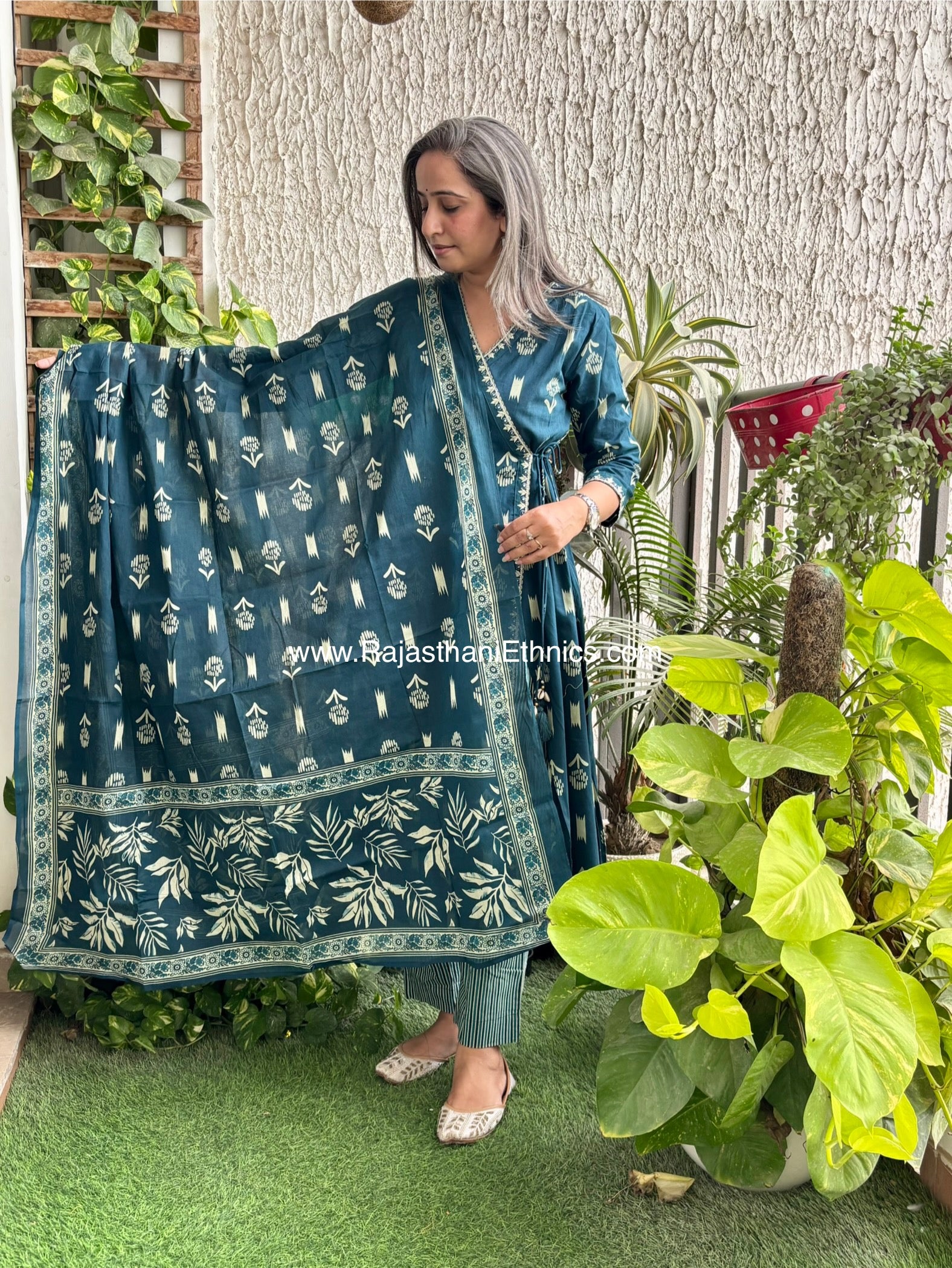 Blue Side Slit Suit Set