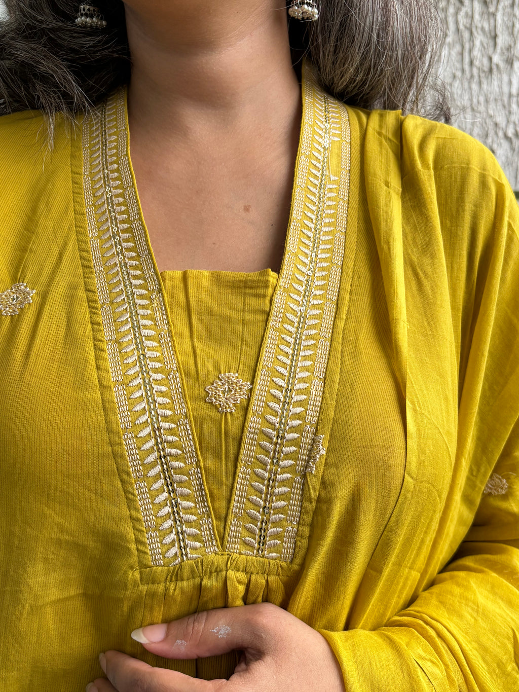 Mustard Mul Cotton A-line Suit