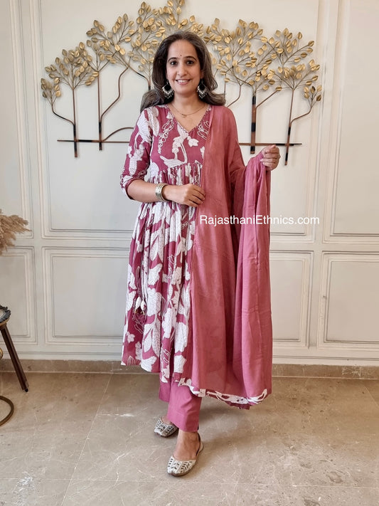 Rust Kurti Set Mul Cotton With Lining