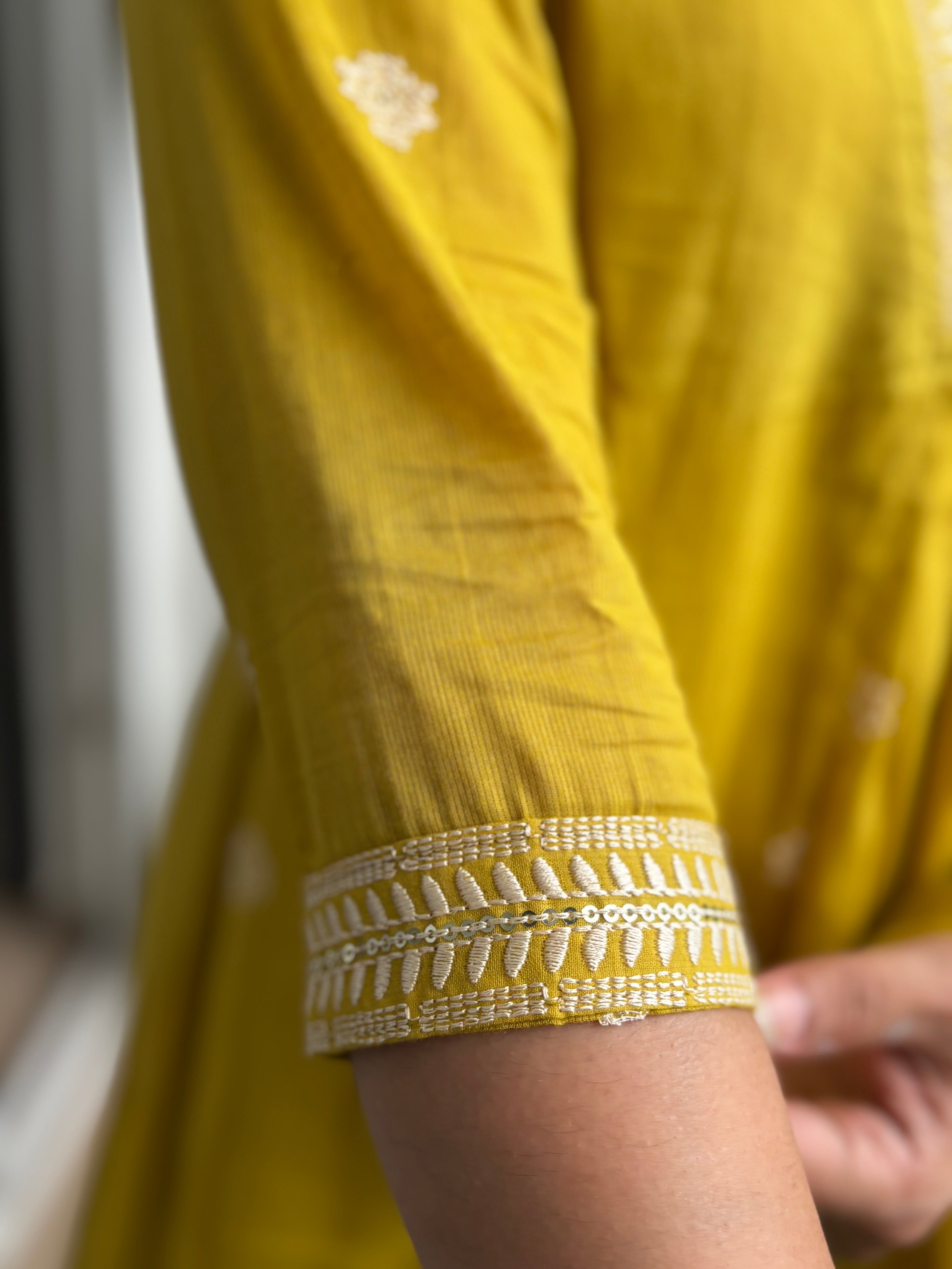 Mustard Mul Cotton A-line Suit