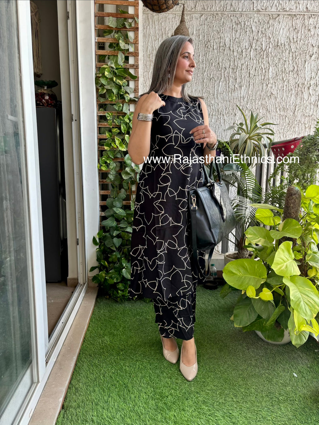 Black Printed Office Wear