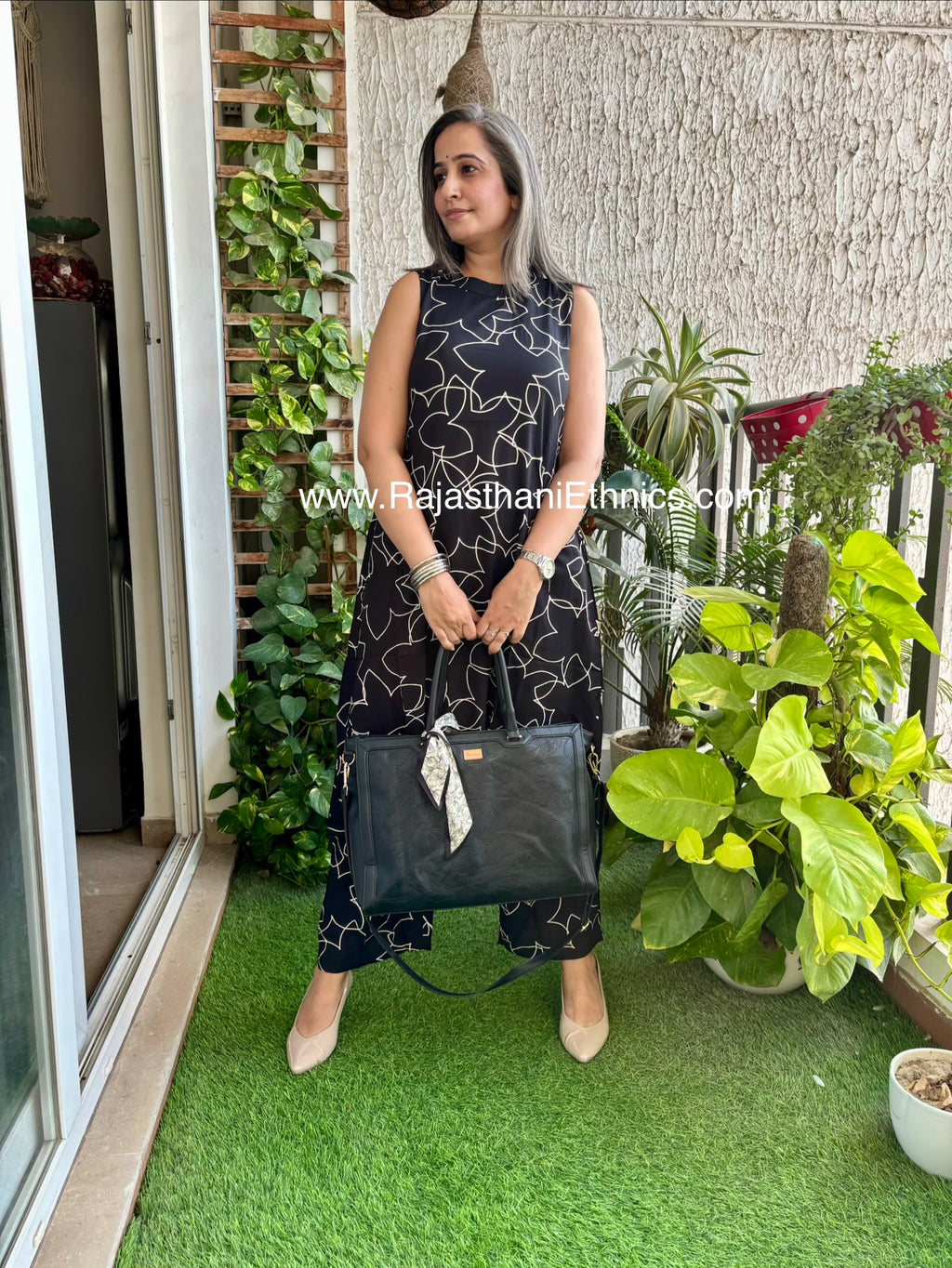 Black Printed Office Wear