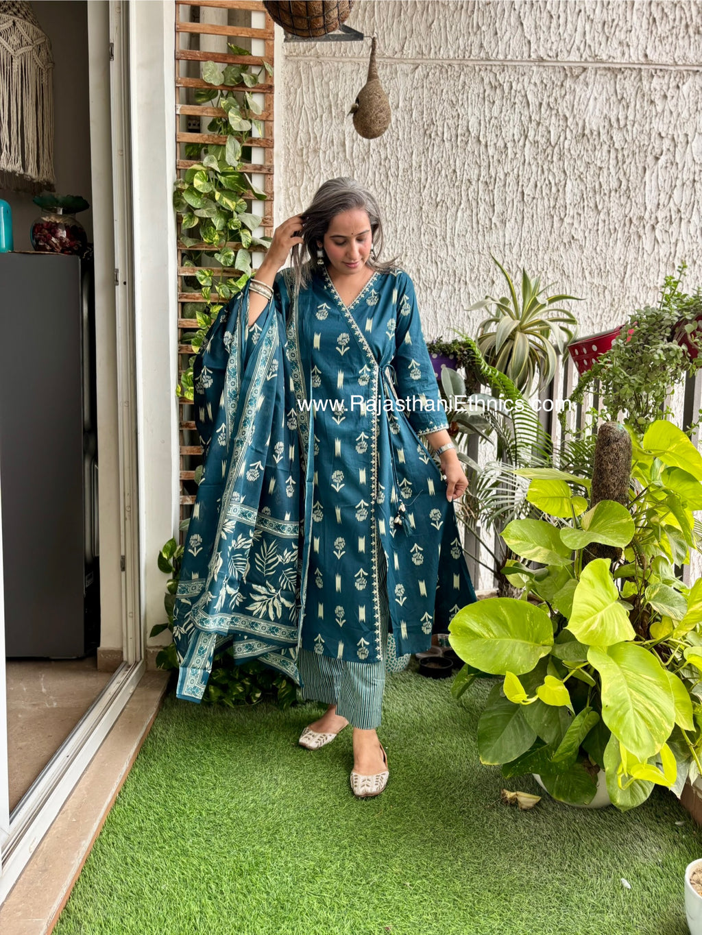 Blue Side Slit Suit Set