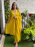 Mustard Mul Cotton A-line Suit