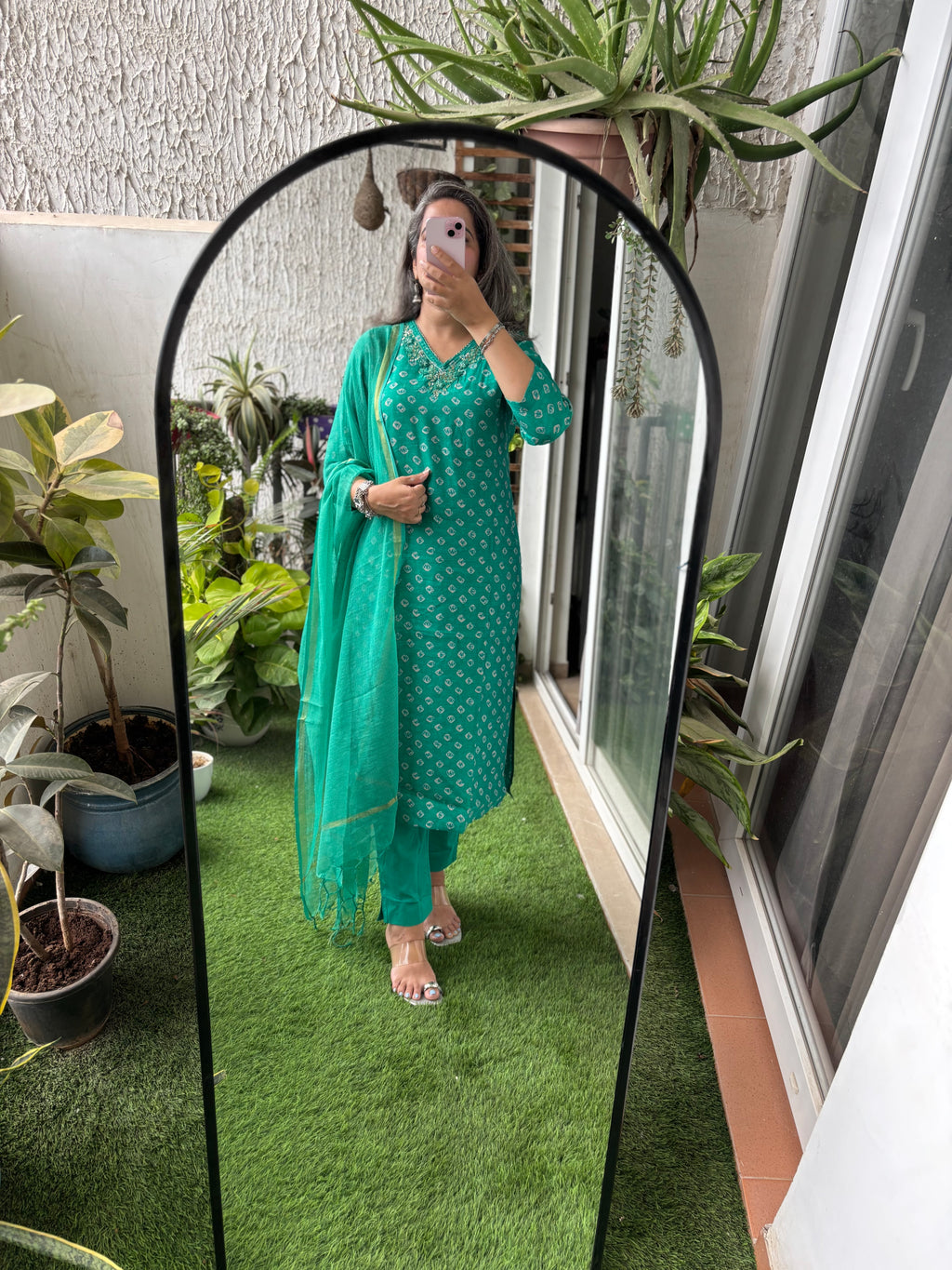 Rama Green Muslin Bandej Suit Set