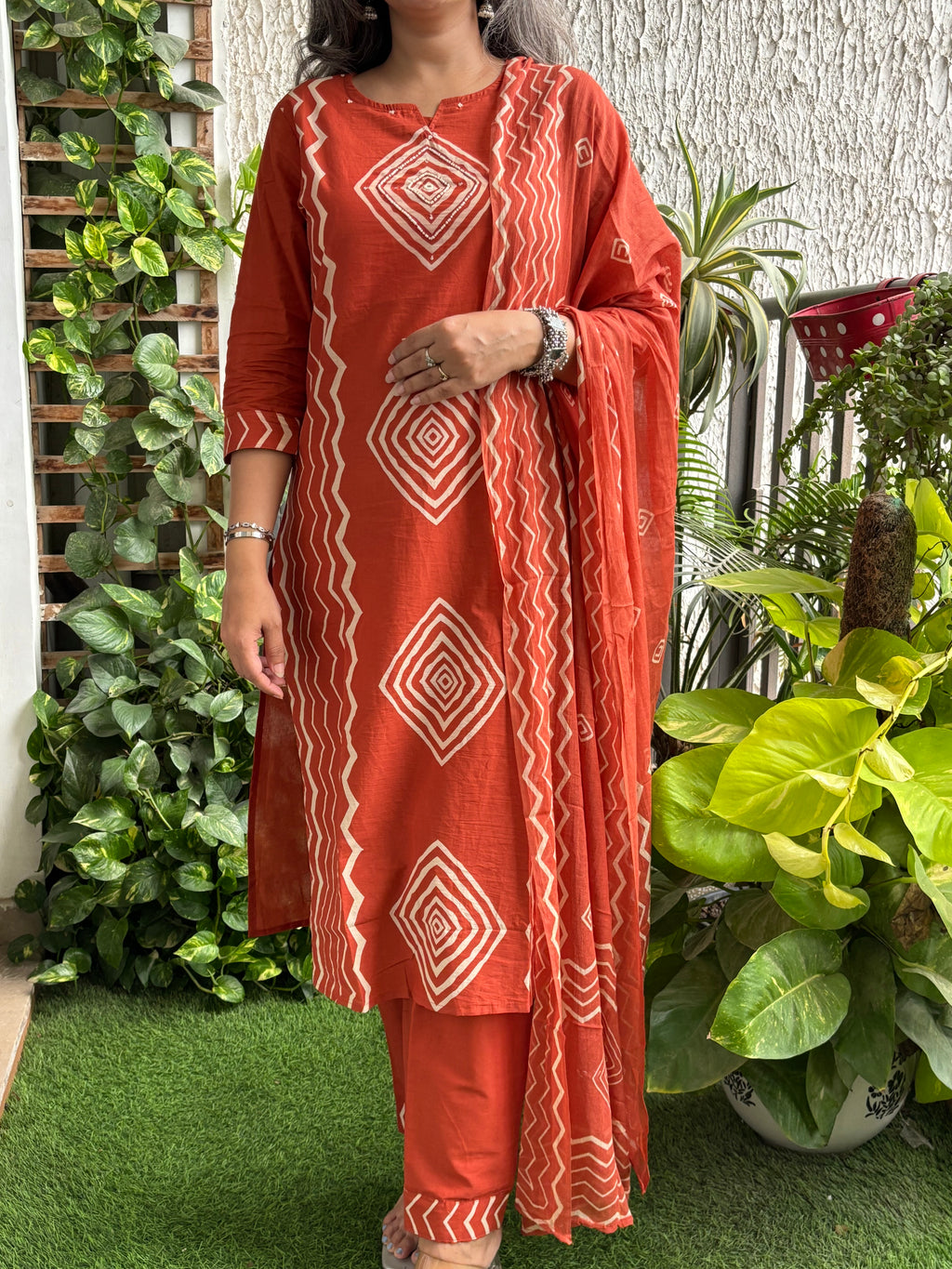 Rust Printed Suit Set