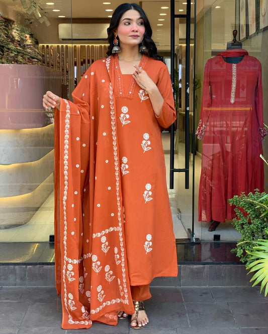 Rust Orange Flex Cotton Suit
