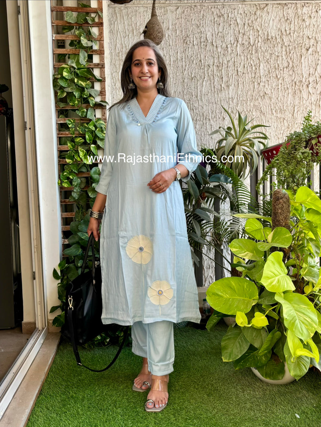 Embroidered Light Blue Co-Ord Set