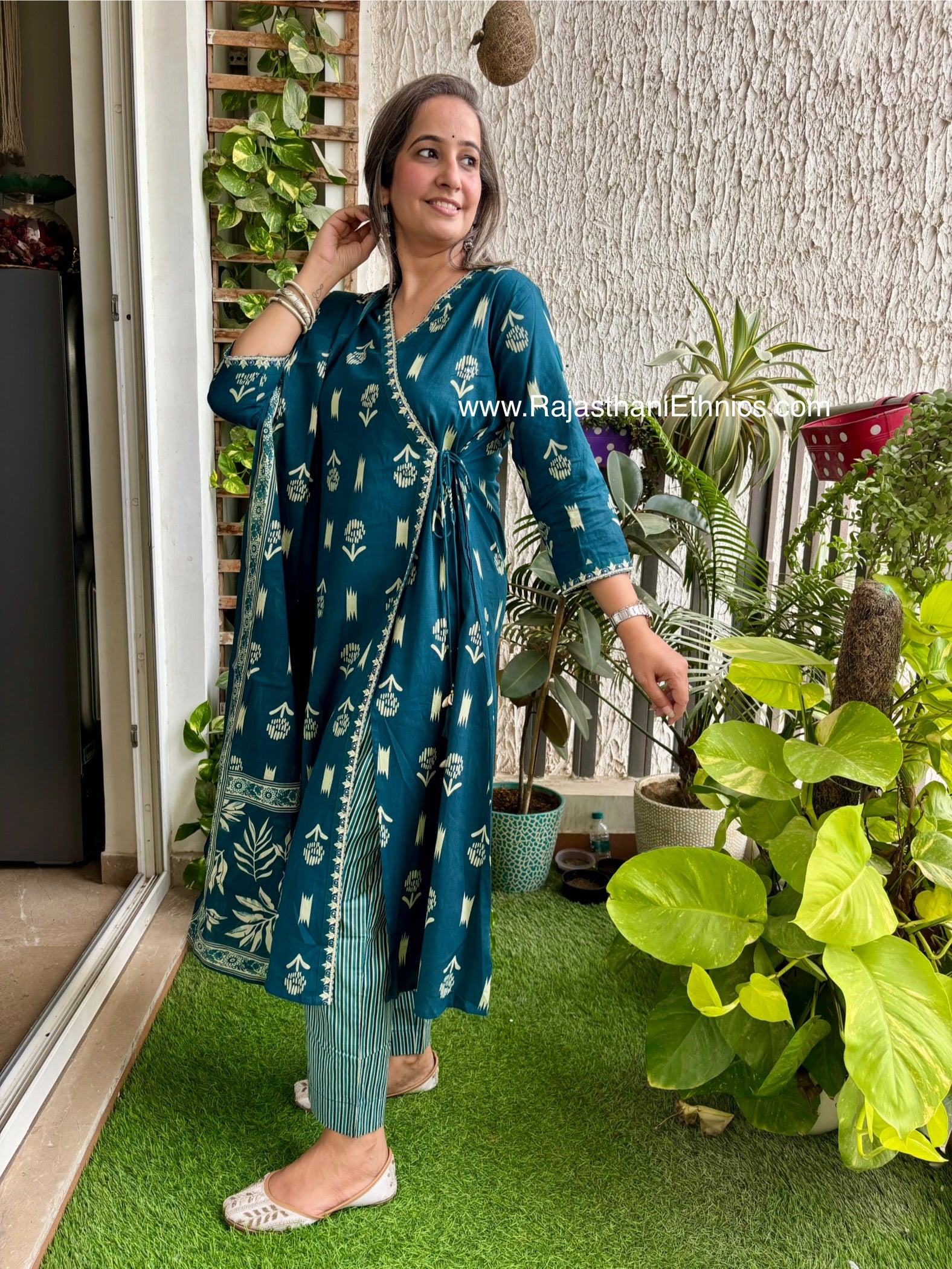 Blue Side Slit Suit Set