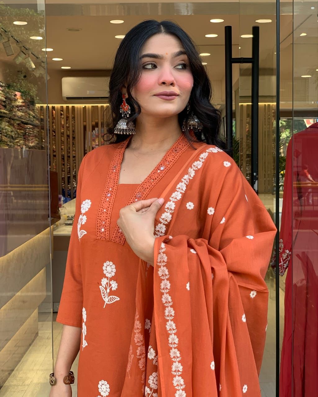 Rust Orange Flex Cotton Suit