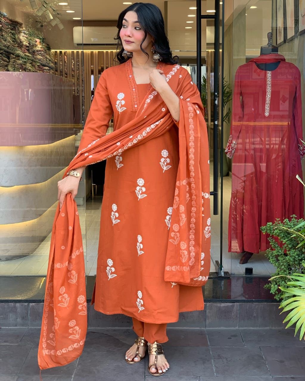 Rust Orange Flex Cotton Suit