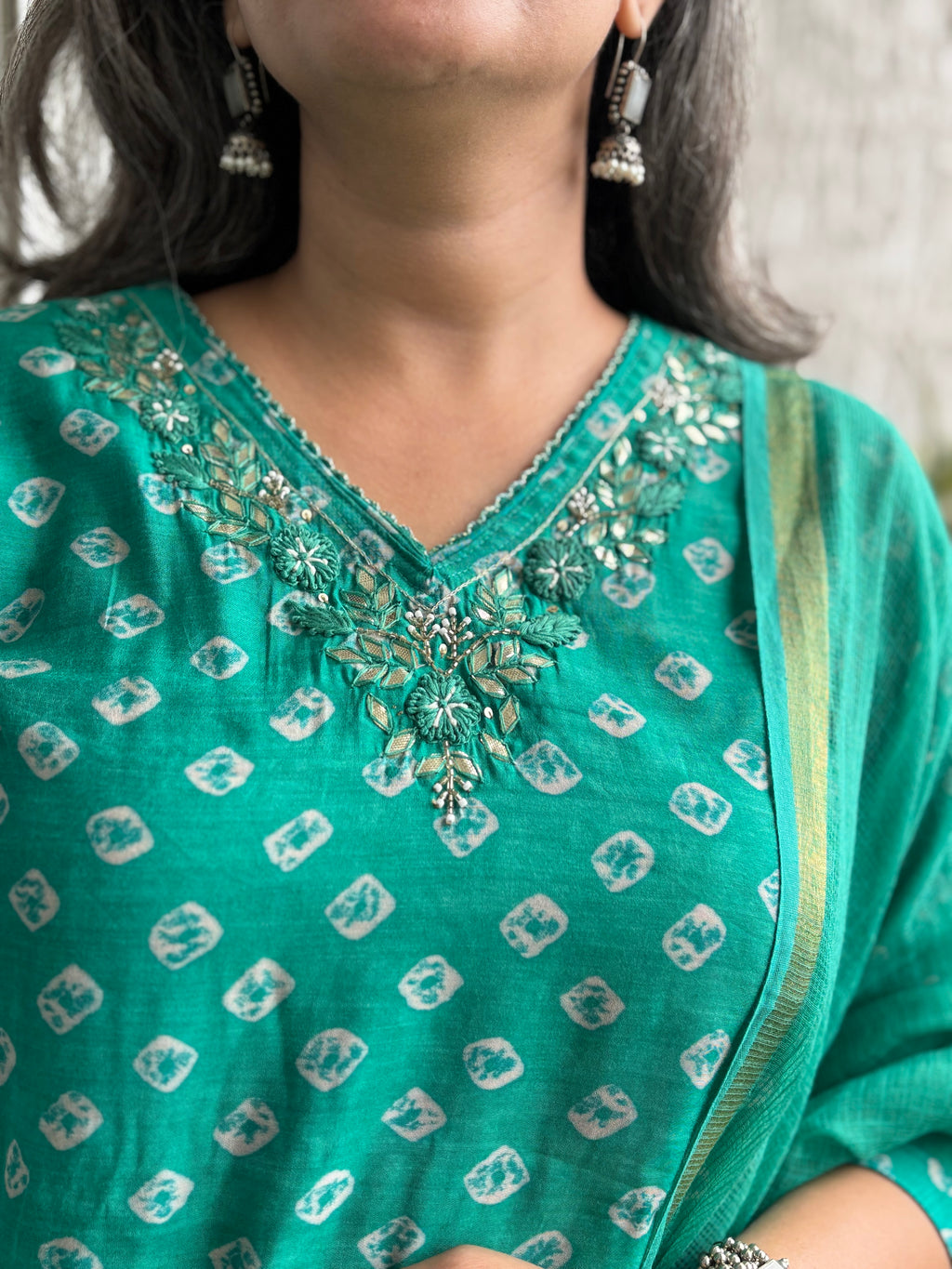 Rama Green Muslin Bandej Suit Set