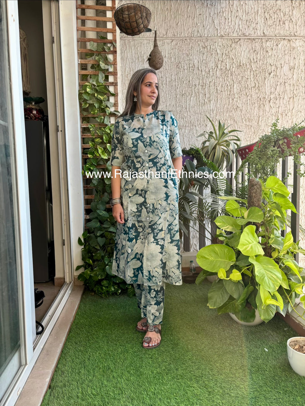 Flower Print Sea Green