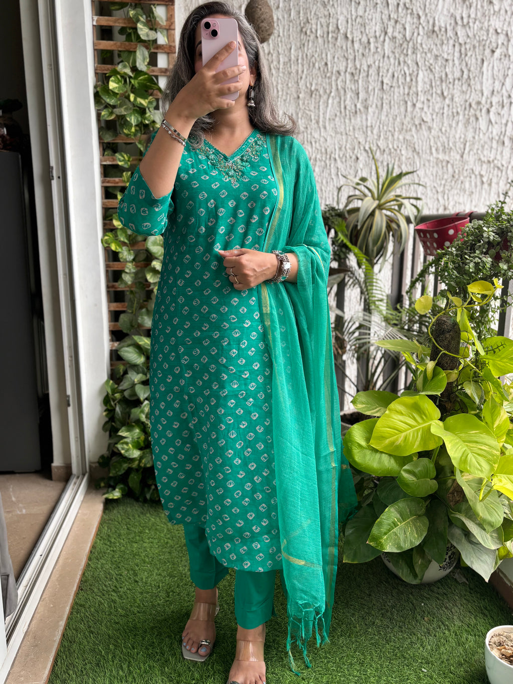 Rama Green Muslin Bandej Suit Set