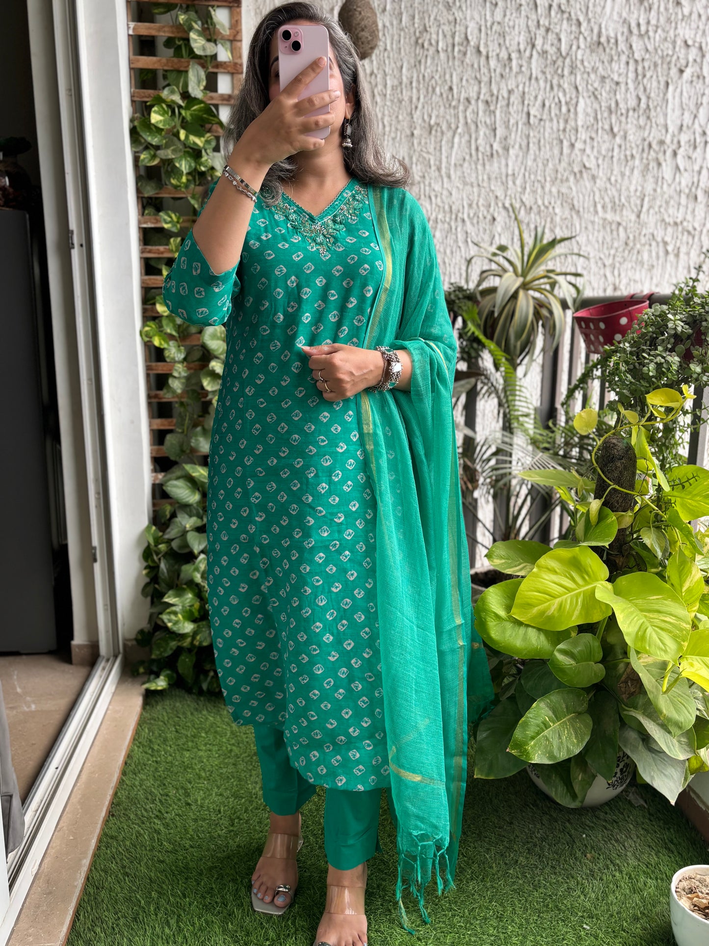 Rama Green Muslin Bandej Suit Set