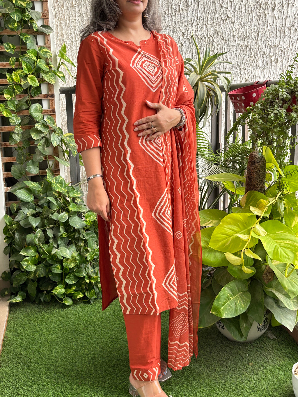 Rust Printed Suit Set