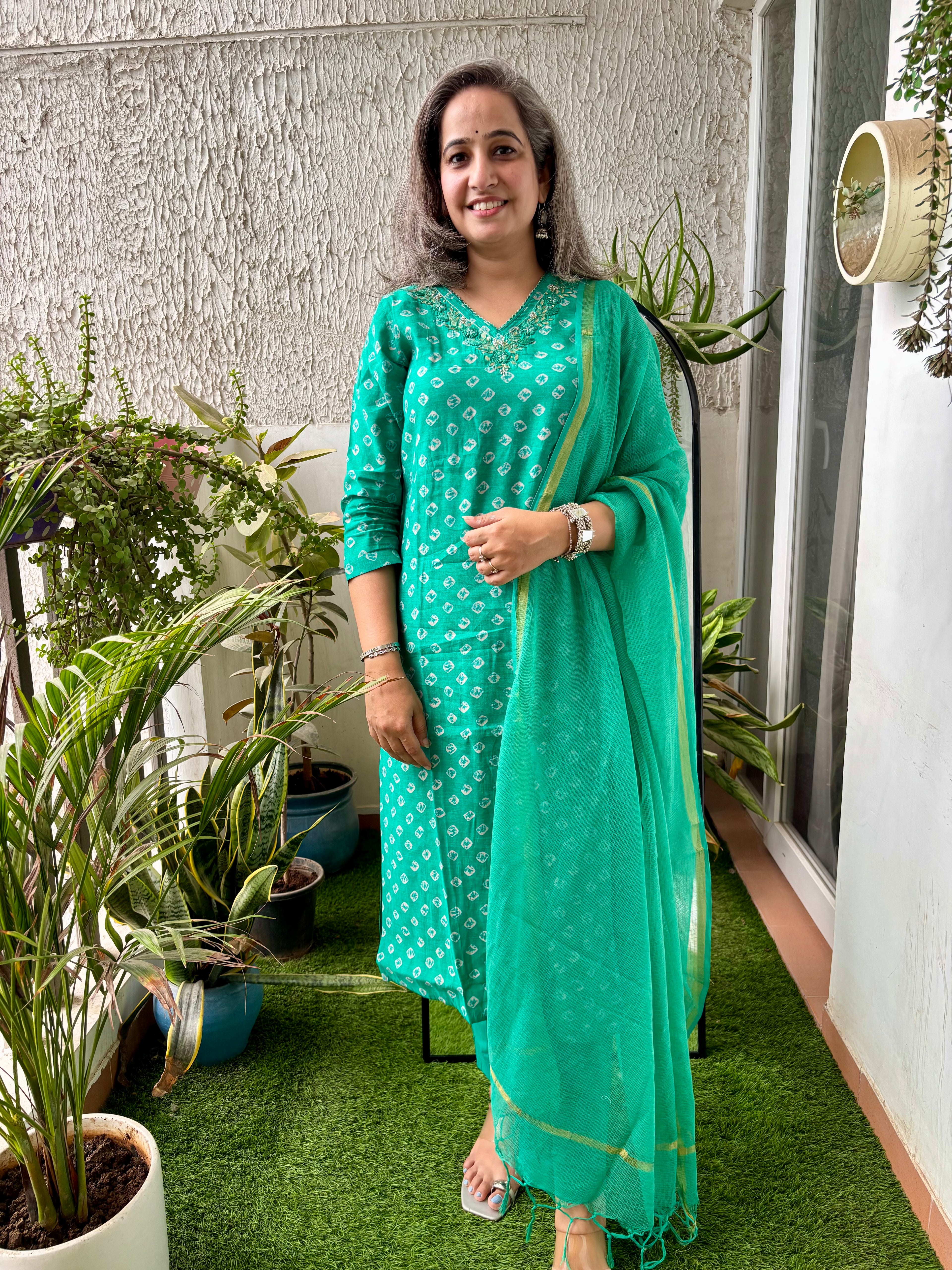 Rama Green Muslin Bandej Suit Set