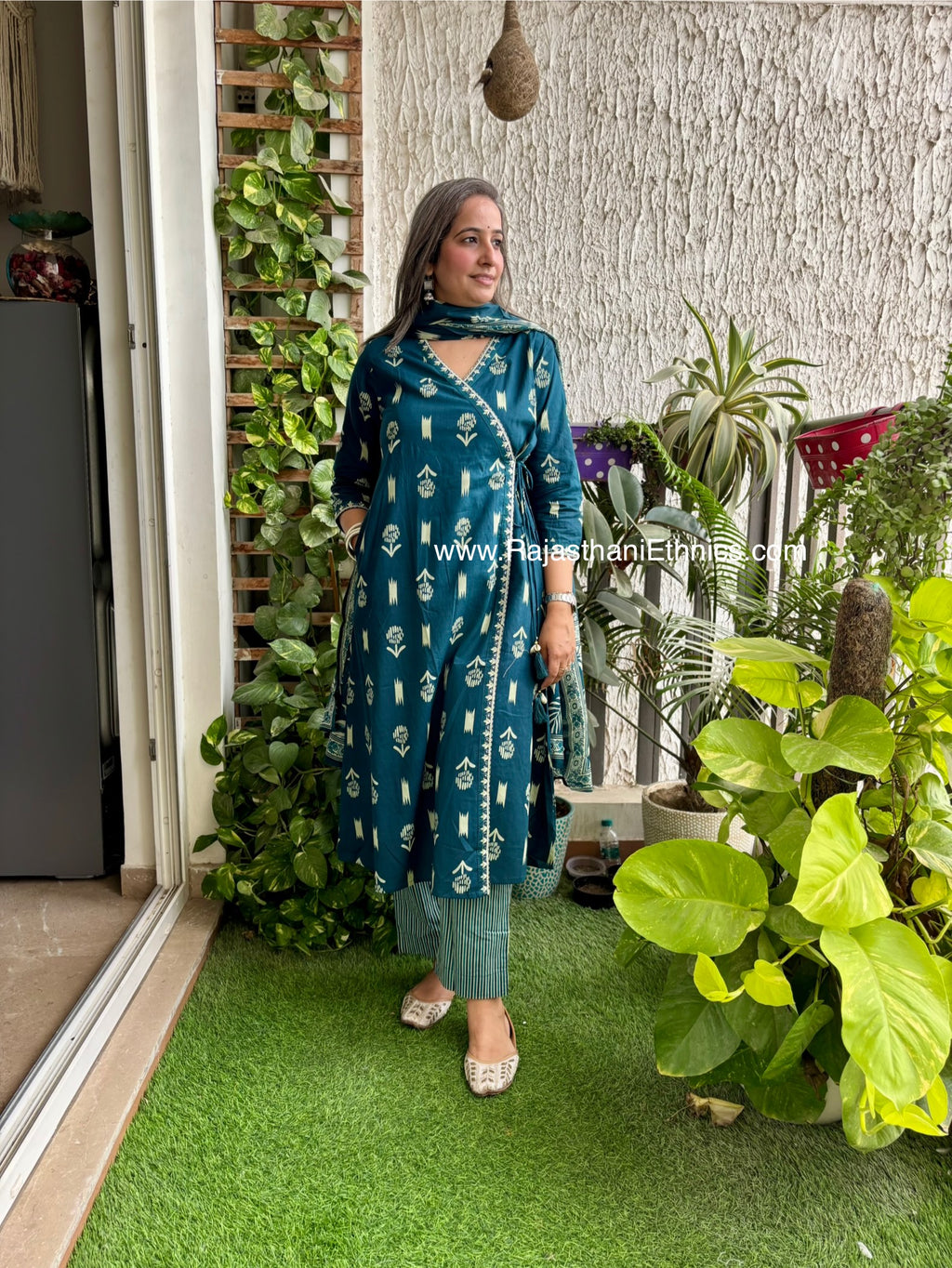 Blue Side Slit Suit Set