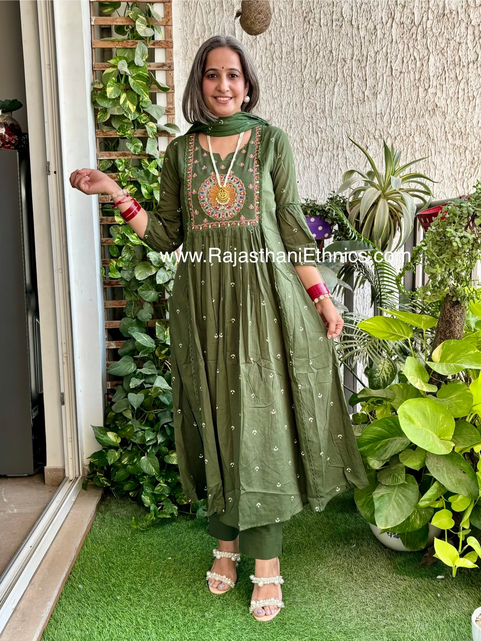 Green Embroidered Peacock