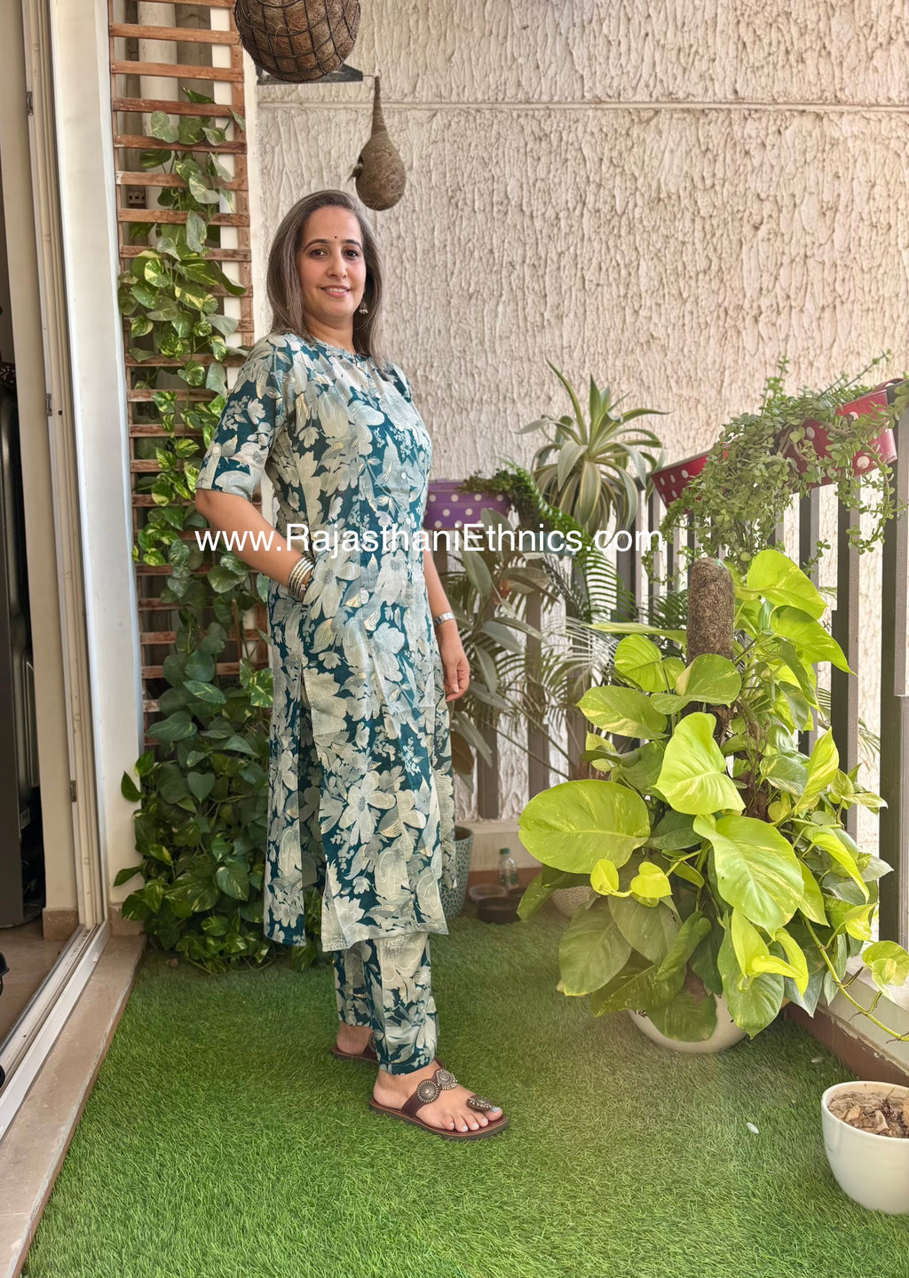 Flower Print Sea Green