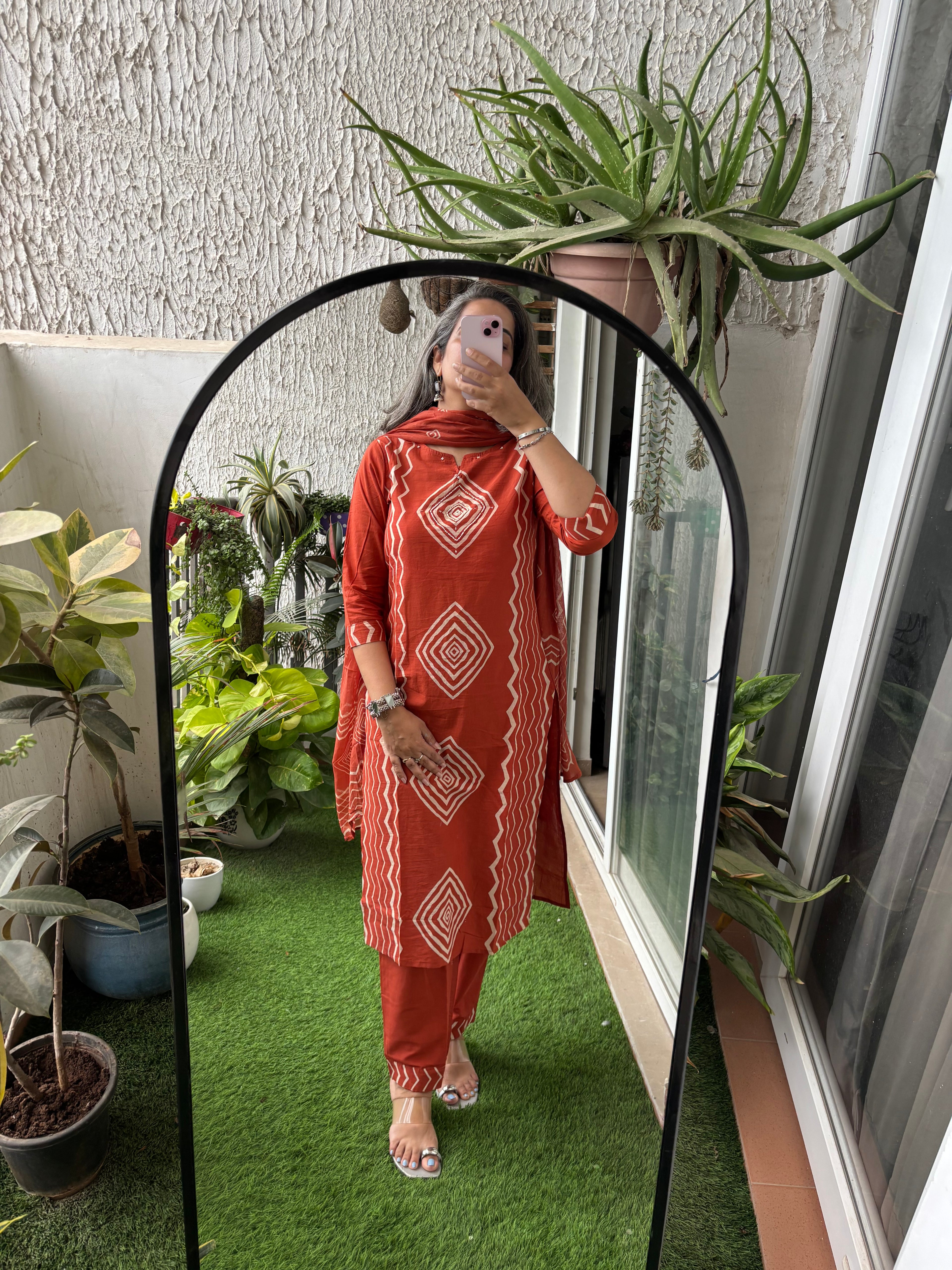 Rust Printed Suit Set