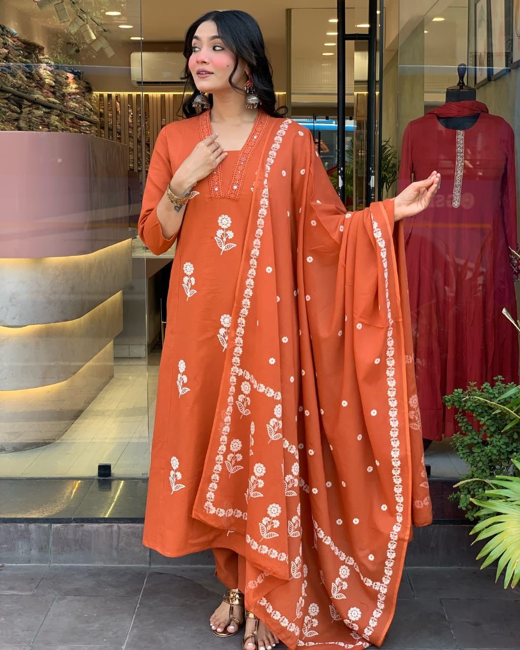 Rust Orange Flex Cotton Suit