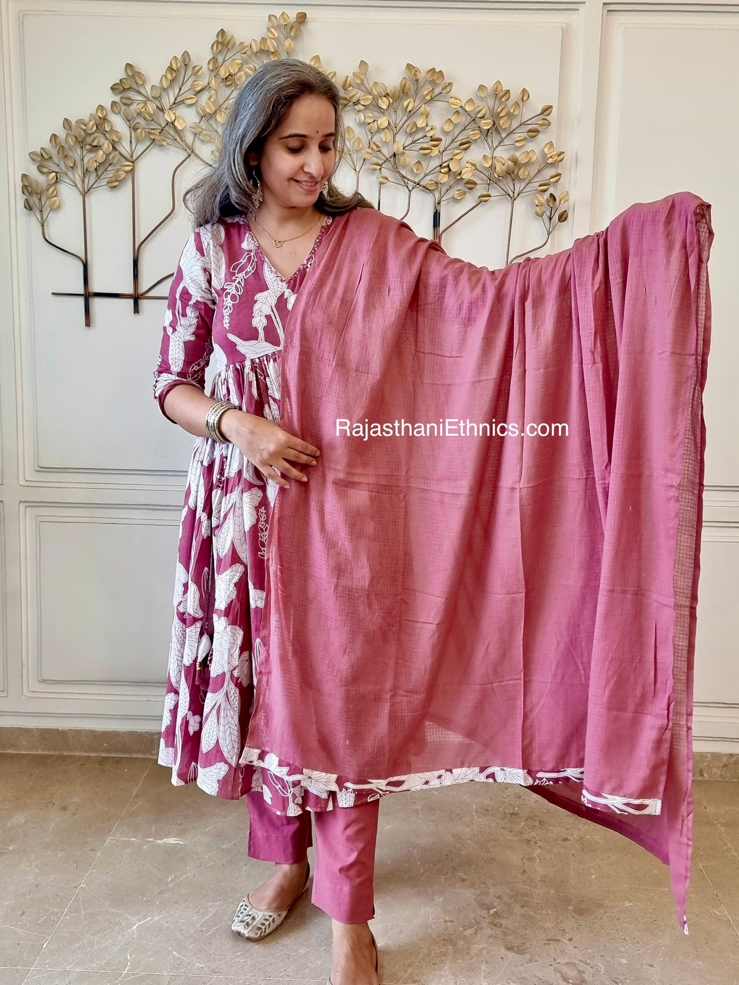 Rust Kurti Set Mul Cotton With Lining