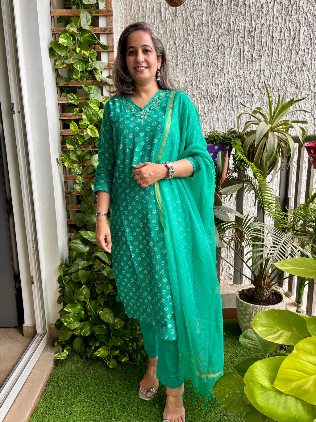 Rama Green Muslin Bandej Suit Set