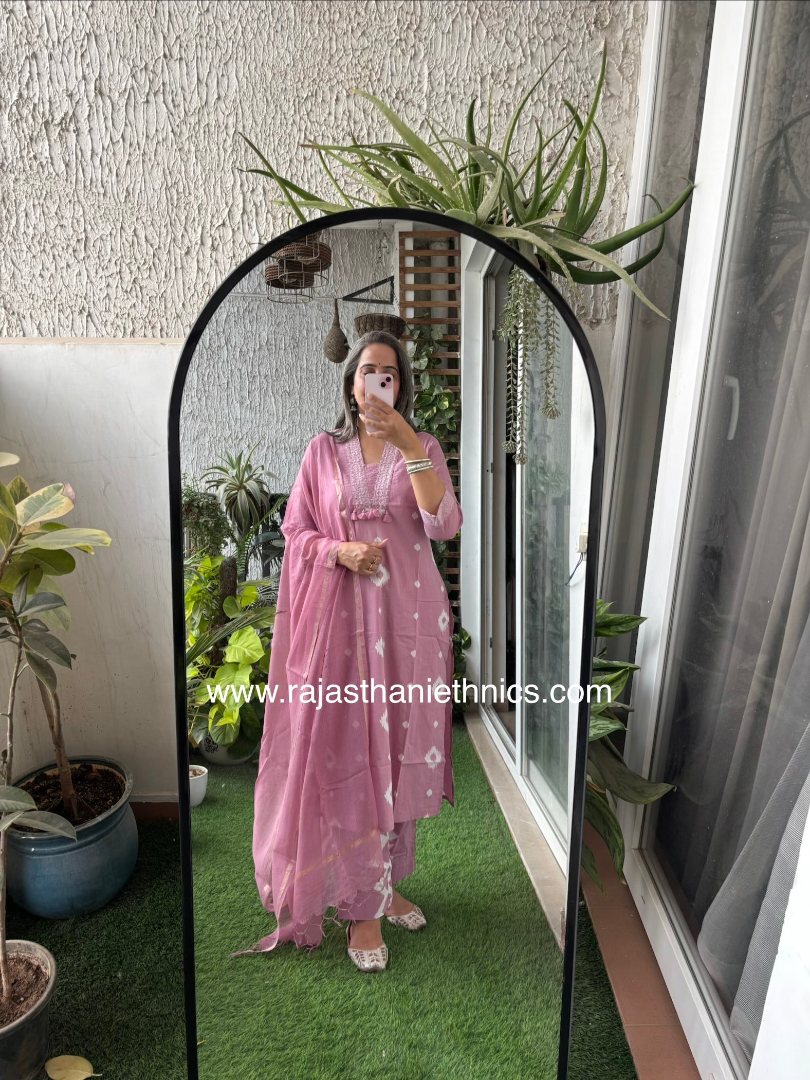 Pink Cotton Suit With Kota Dori
