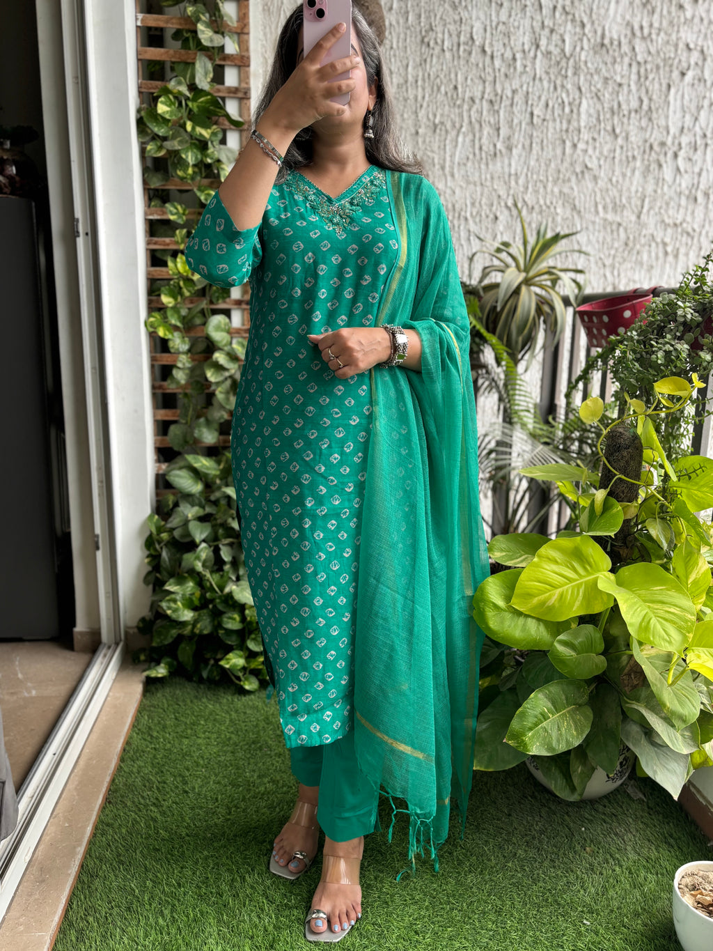 Rama Green Muslin Bandej Suit Set