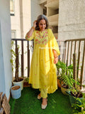 Yellow Embroidered Kurta Set - Mul Cotton