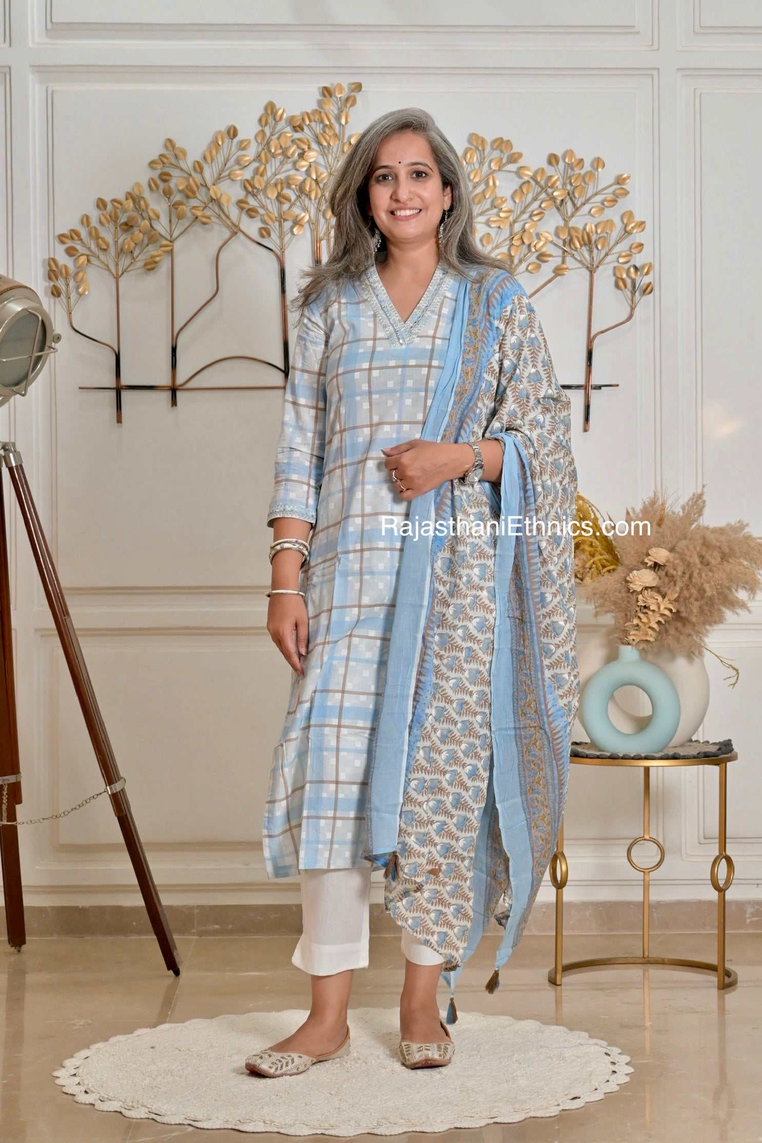 Blue Printed Kurta Set