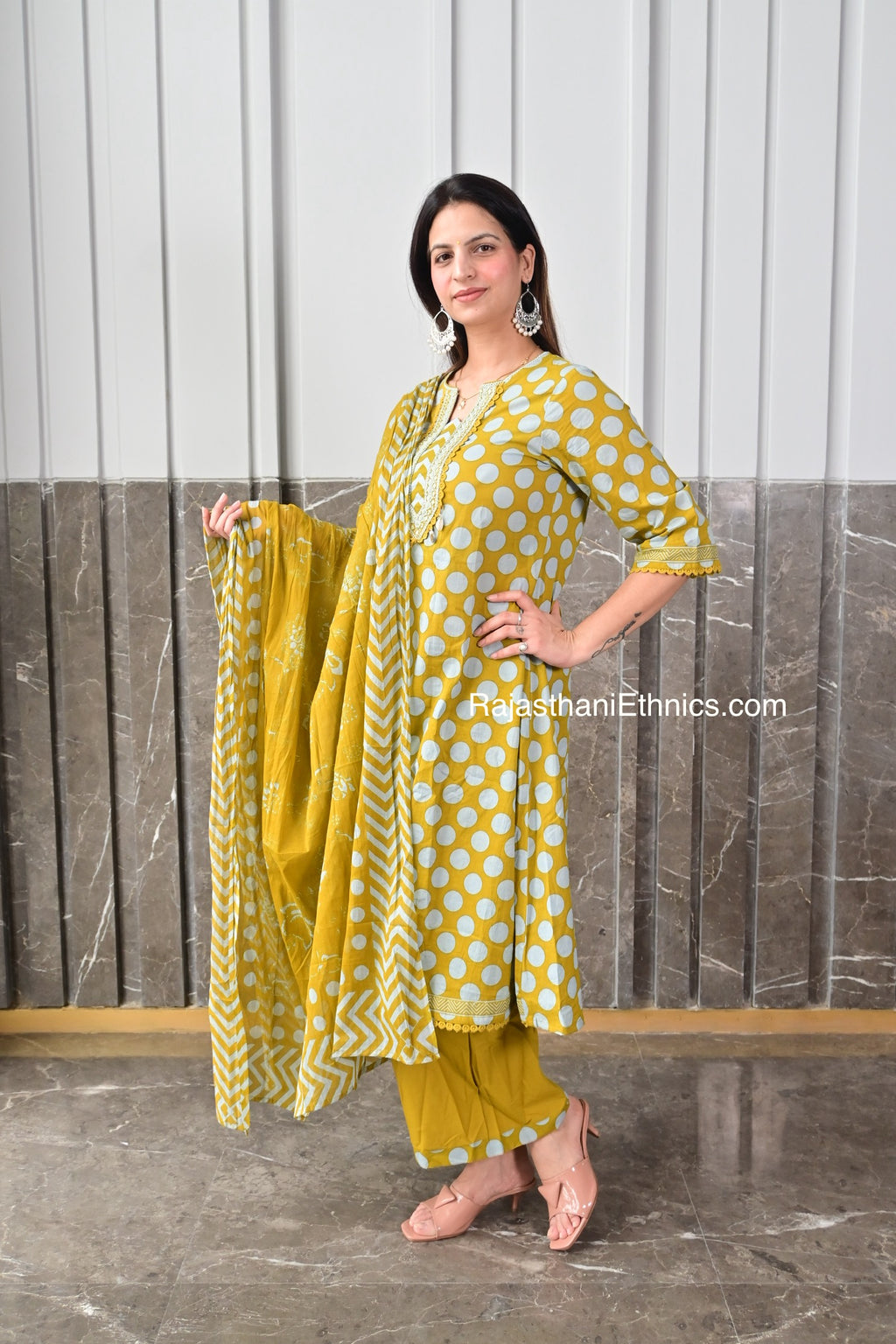 Yellow Printed Cotton Suit Set